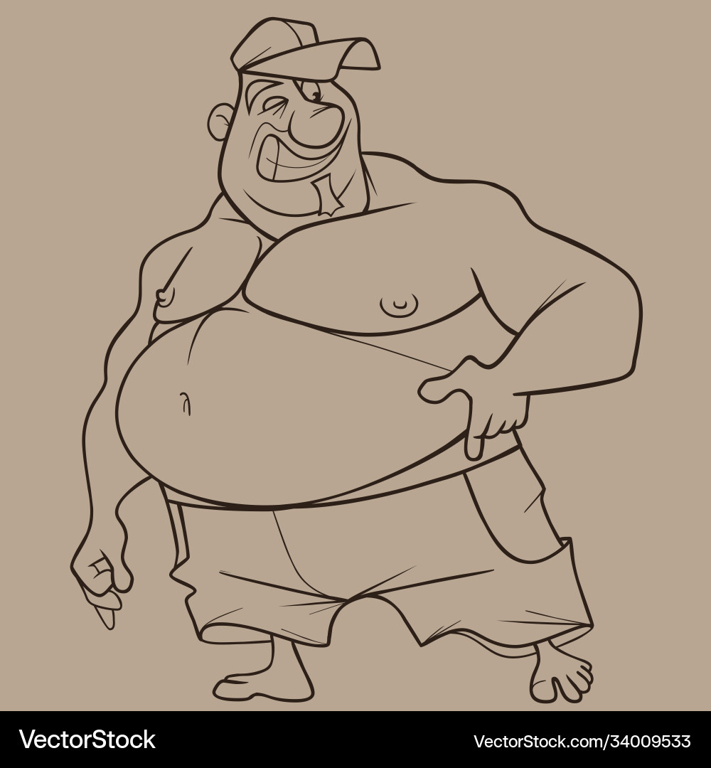 Sketch cartoon smiling fat man in shorts Vector Image