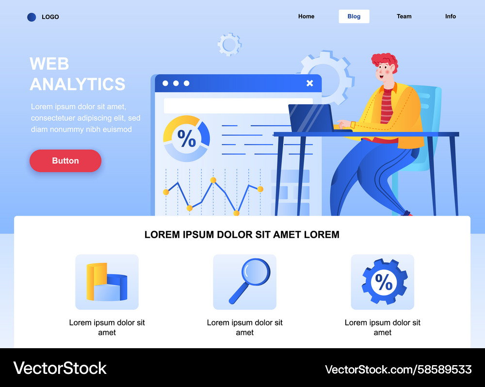 Web analytics flat landing page analyst analyzing Vector Image