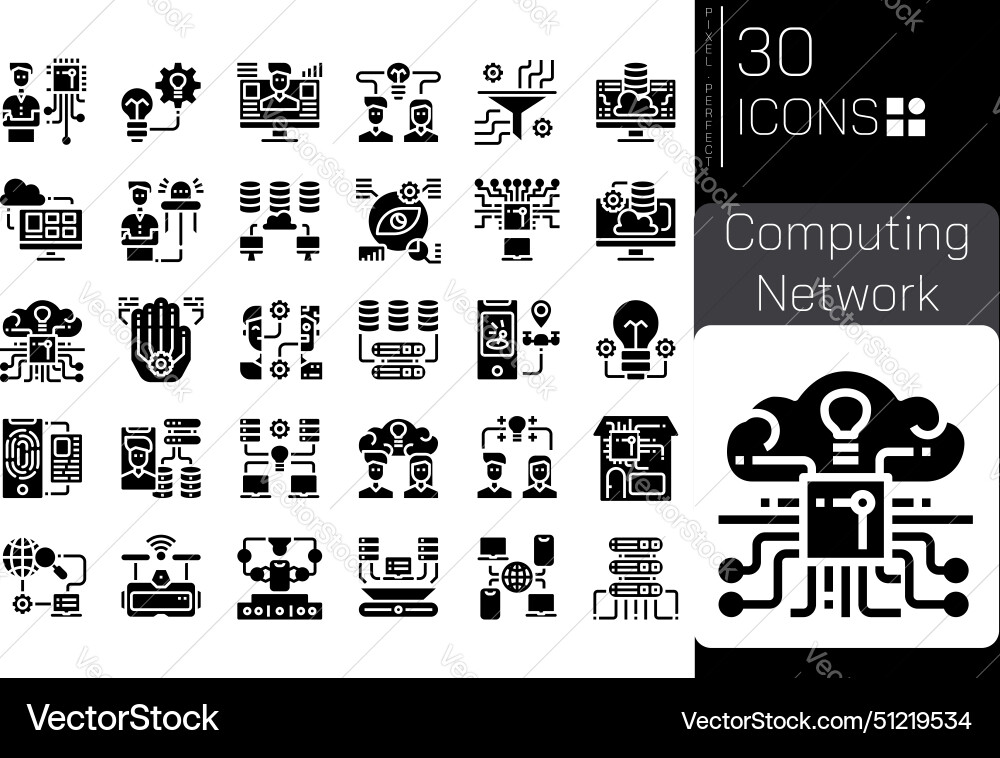 Computing network solid set 2 Vector Image