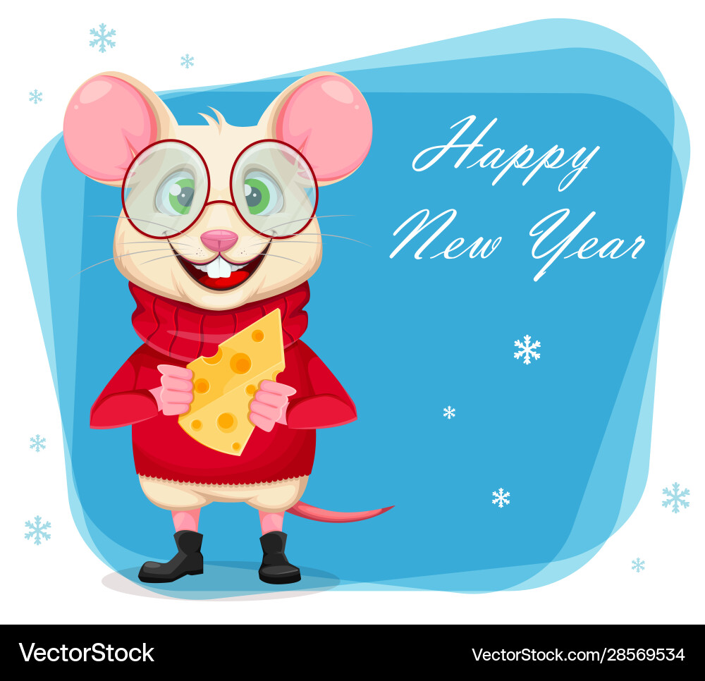 Happy new year greeting card with funny rat Happy new year greeting card with funny rat vector image