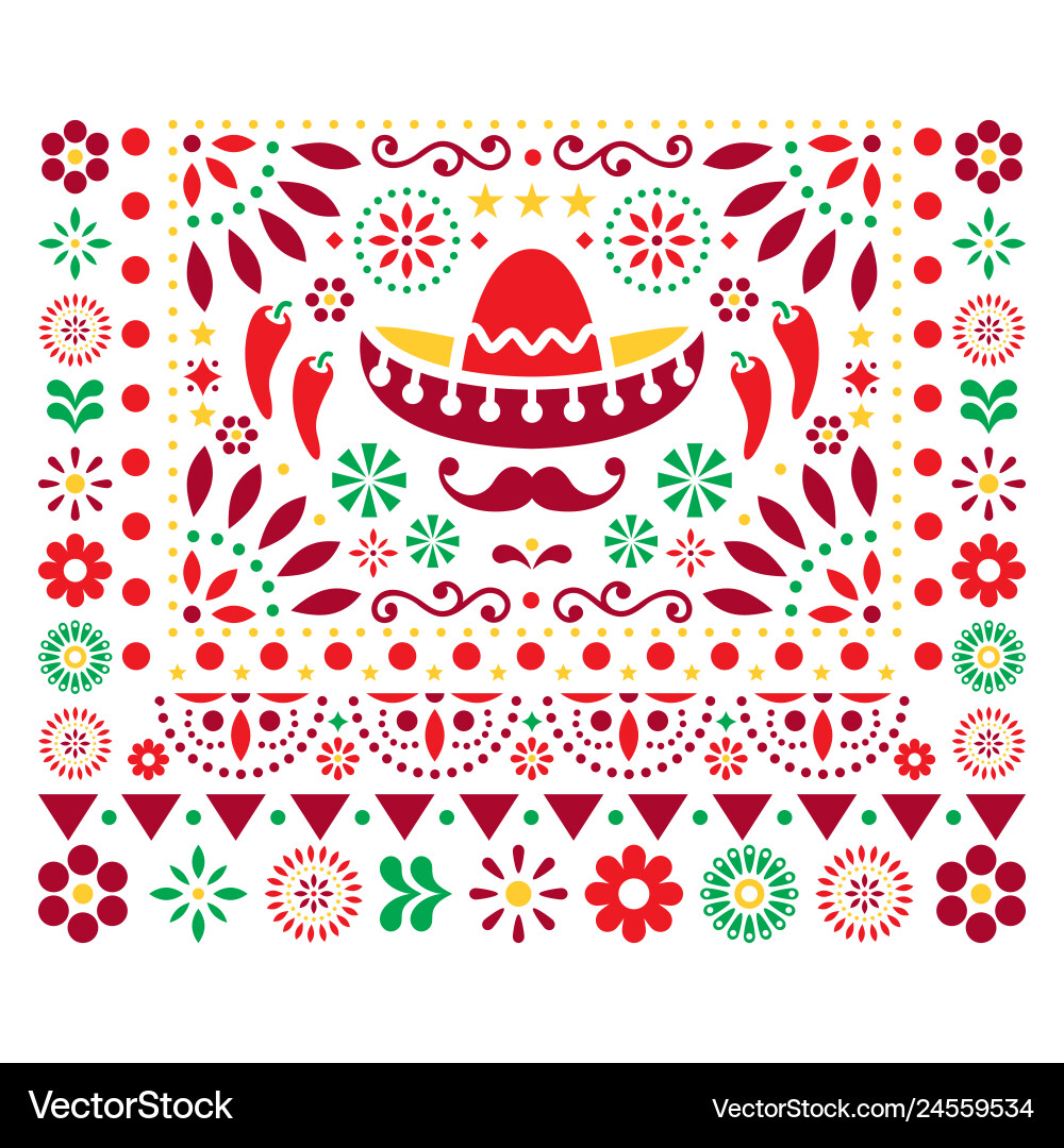 Mexican floral design with sombrero Mexican floral design with sombrero vector image