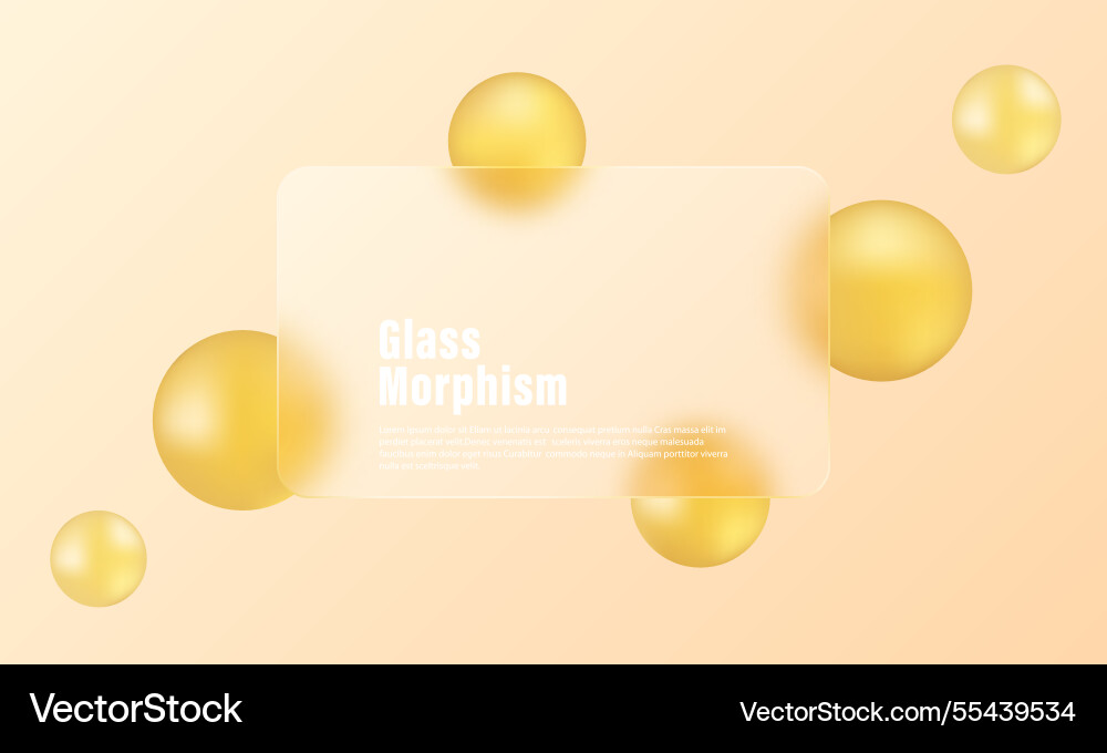 Rectangular transparent frame with golden spheres vector image
