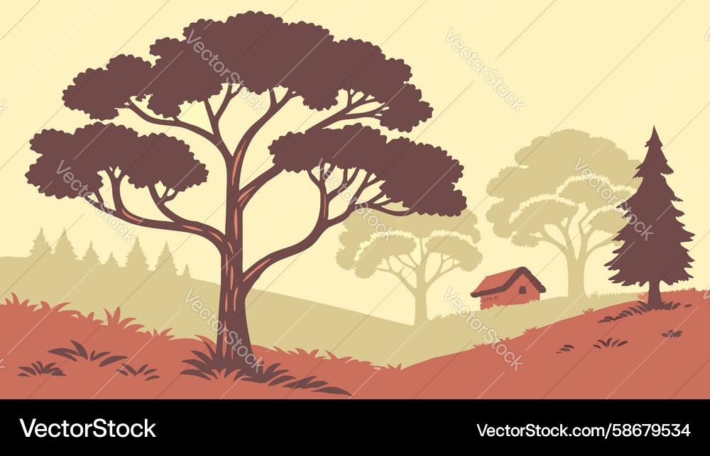 Rustic forest landscape with sparse trees art Vector Image