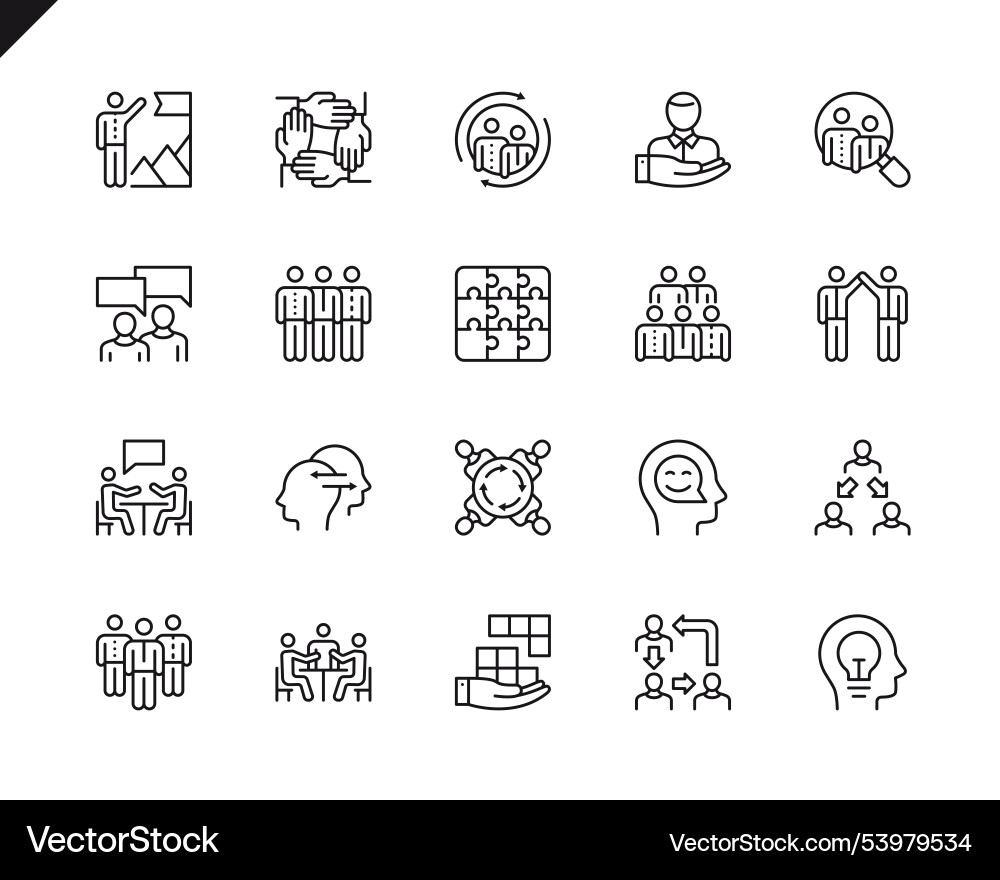 Simple set of teamwork related line icons linear Simple set of teamwork related line icons linear Vector Image