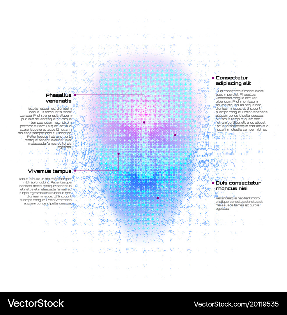3d rendering of robot face with numbers on white Vector Image