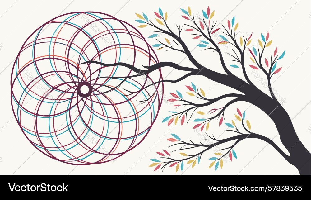 Abstract geometric pattern tree with spirals Vector Image