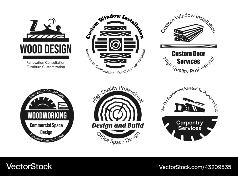 Carpentry Circle Emblem Set vector image