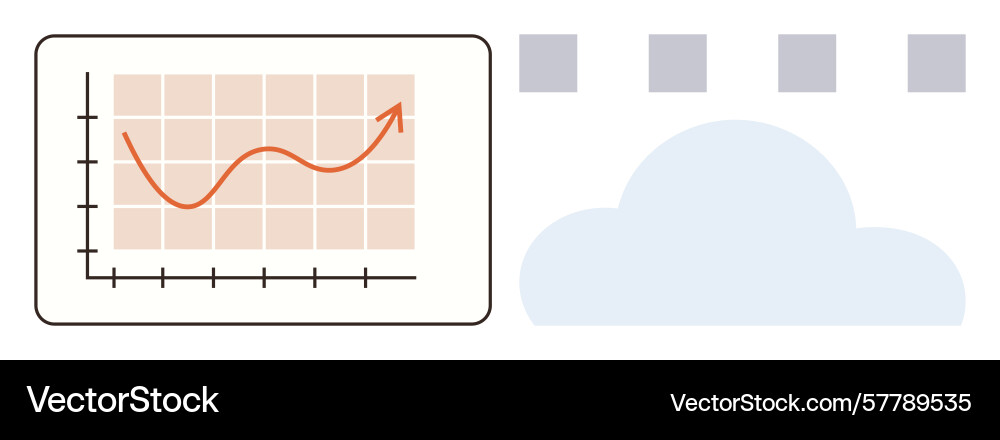 Cloud data analytics with upward graph showing Cloud data analytics with upward graph showing vector image