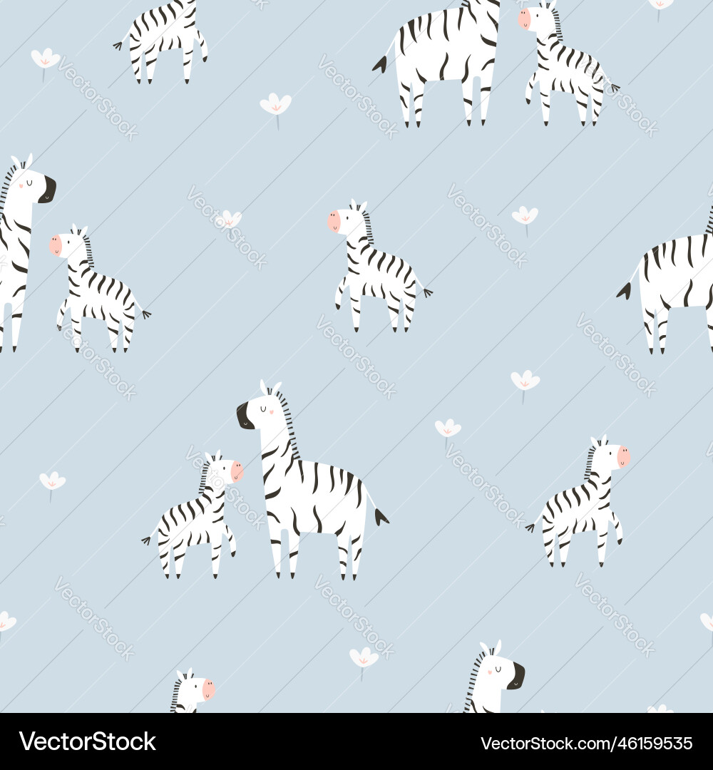 Cute Zebra Mother & Baby Pattern Vector Image
