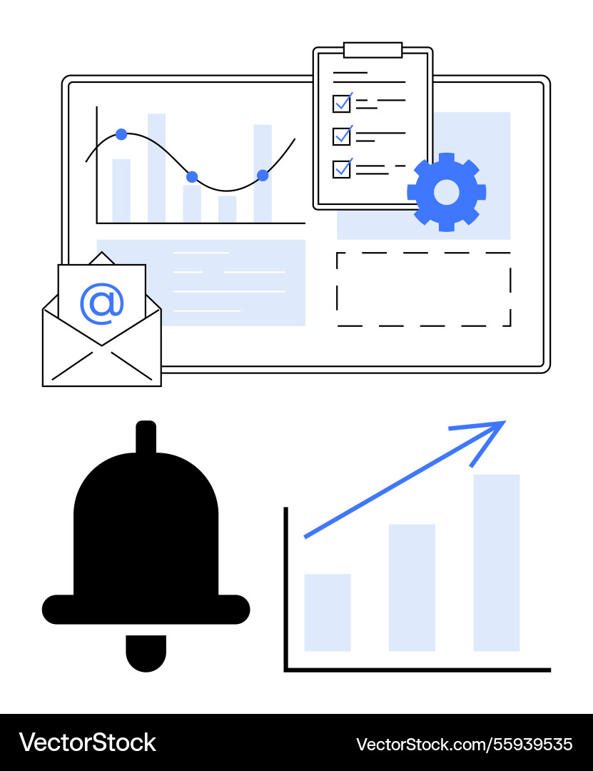 Data management with progress charts emails Data management with progress charts emails vector image