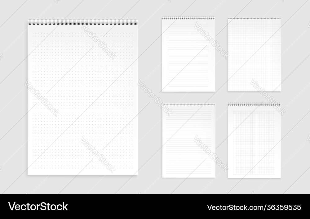Notebook sheetspages with lines dots and checks Notebook sheetspages with lines dots and checks vector image