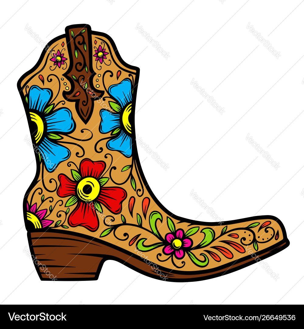 Cowboy boot with floral pattern design element vector image