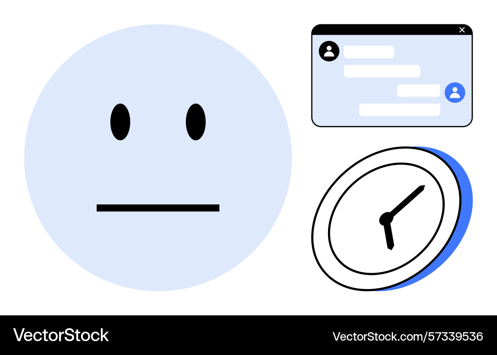 Neutral face emotion with chat messages and clock Neutral face emotion with chat messages and clock vector image