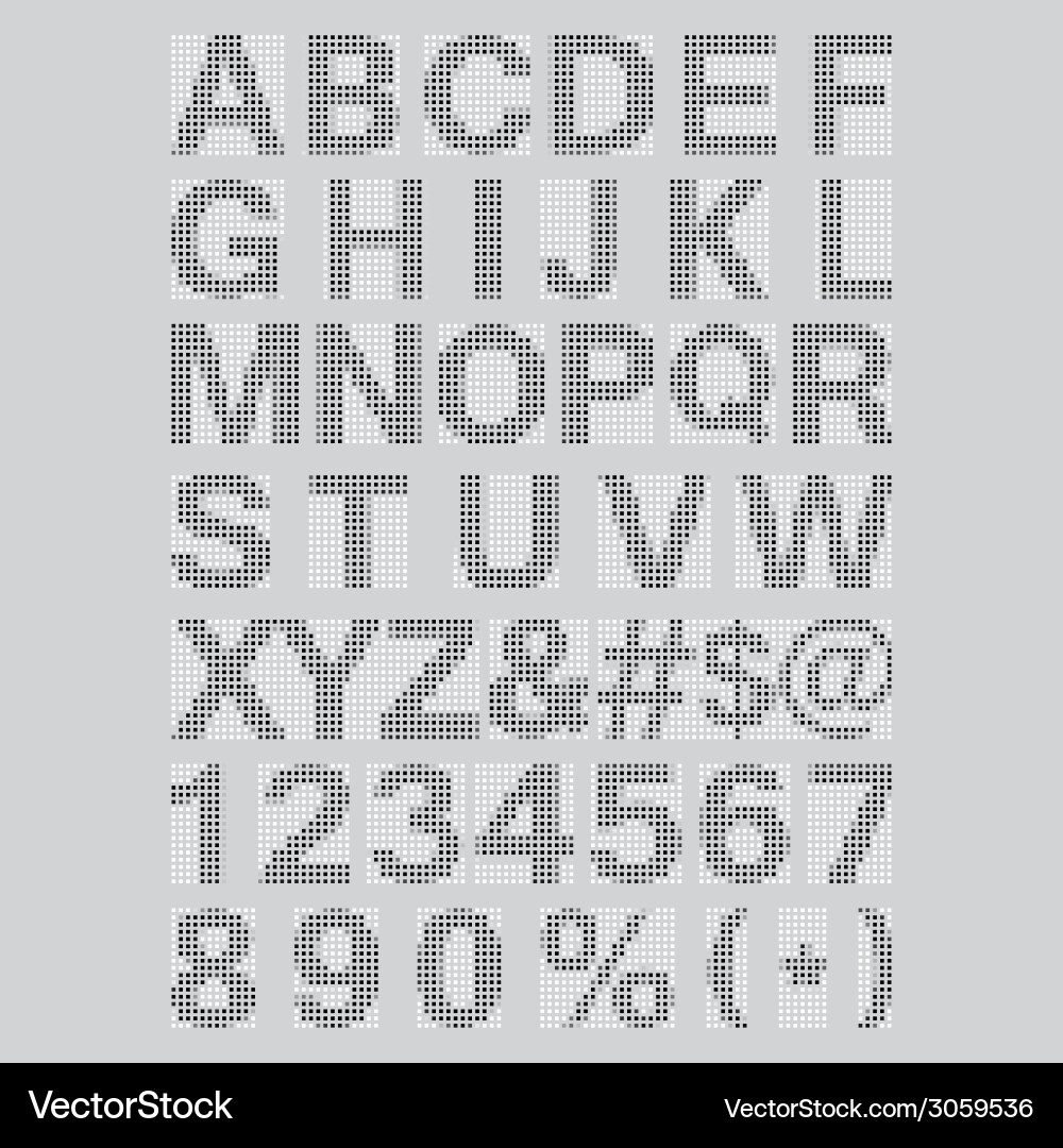 Pixel font - alphabets and numerals characters Vector Image