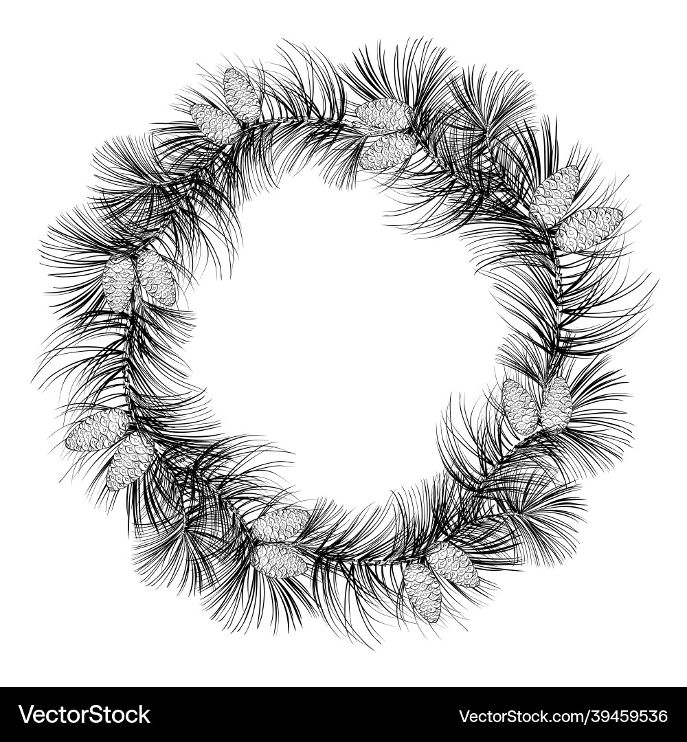 Round wreath of fir in black and white christmas Round wreath of fir in black and white christmas vector image