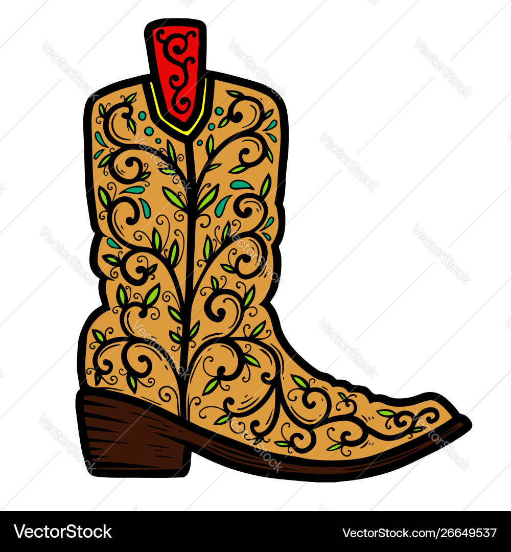 Cowboy boot with floral pattern design element vector image