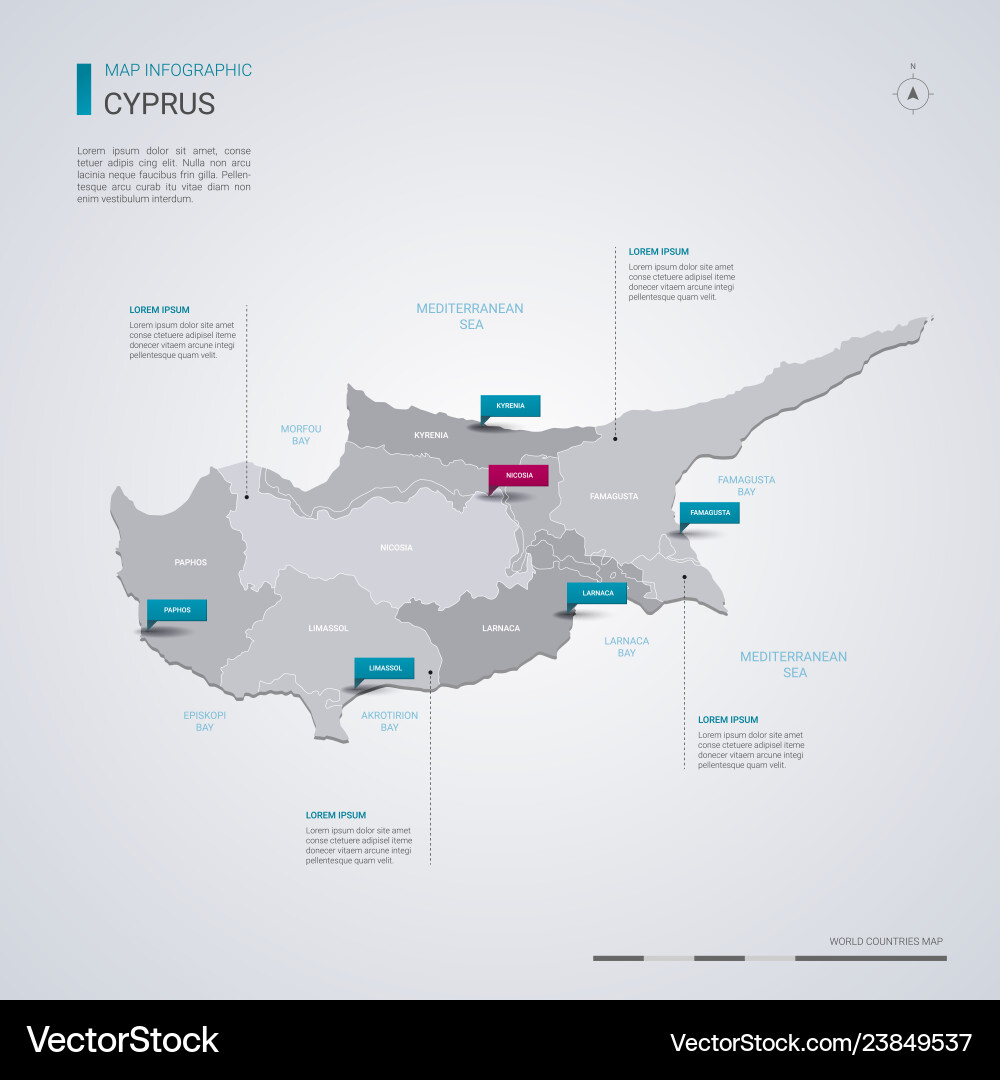 Cyprus Map with Pointer Marks Vector Image