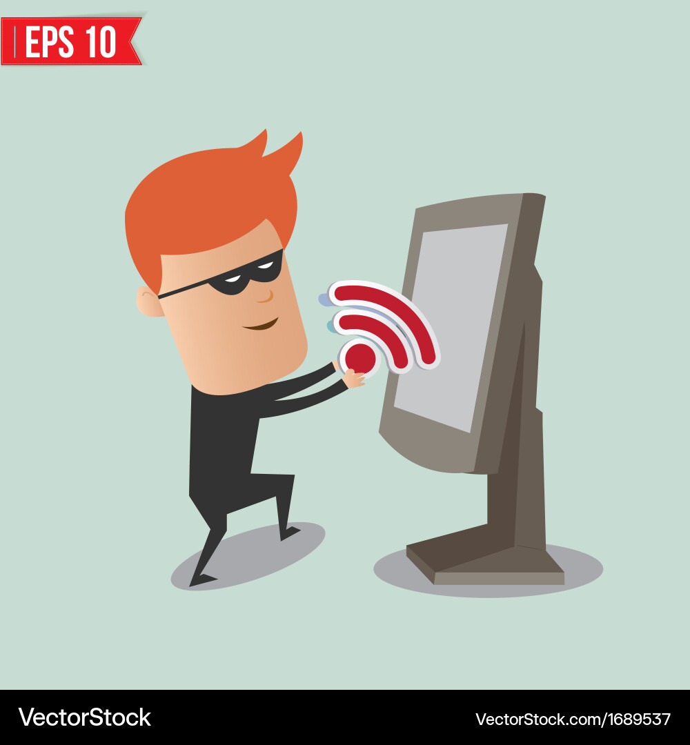 Hacker Stealing Wireless Network Data Vector Image
