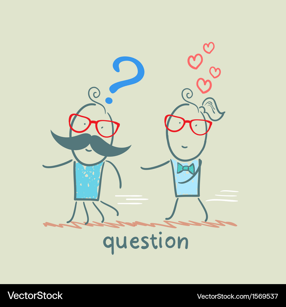 Man with a question mark running away from girl Vector Image