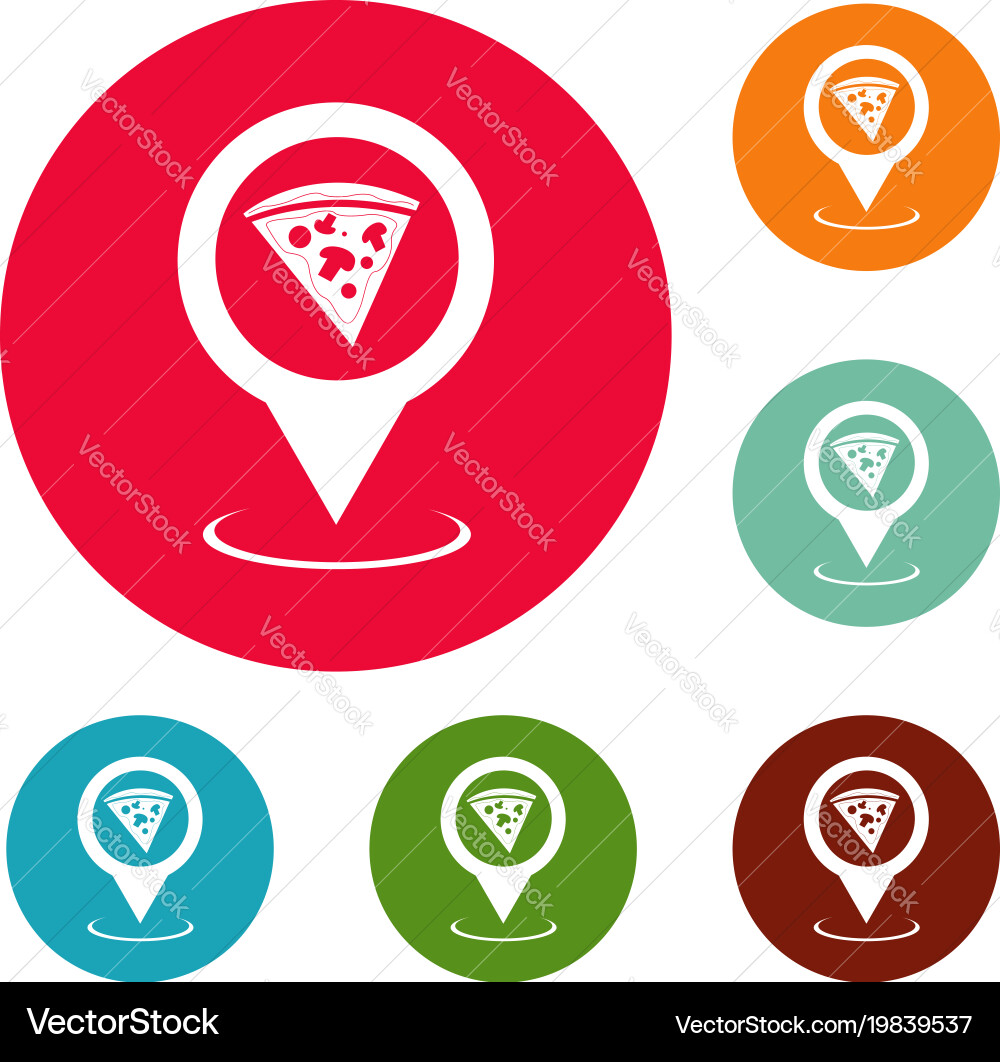 Pizza map pointer icons circle set vector image