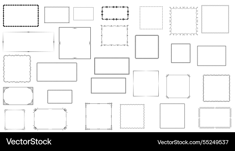 Set simple line frame collection doodle square Set simple line frame collection doodle square vector image