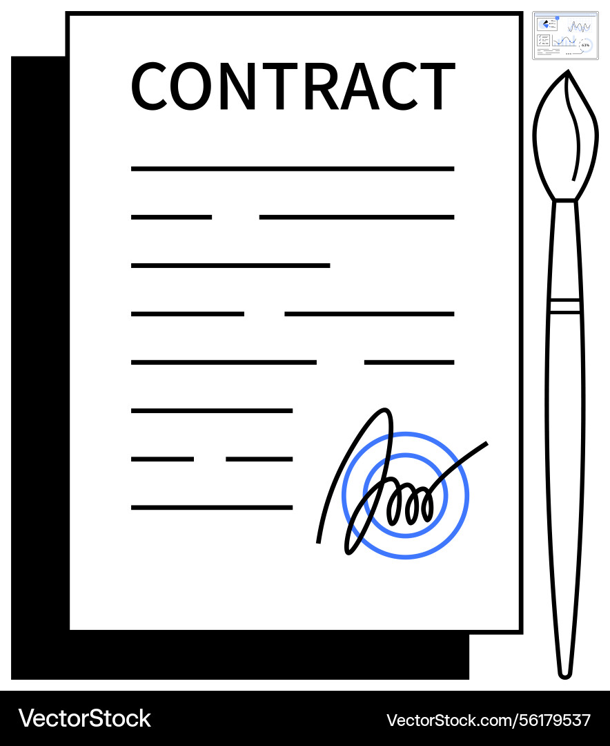 Signed contract document with signature Signed contract document with signature Vector Image