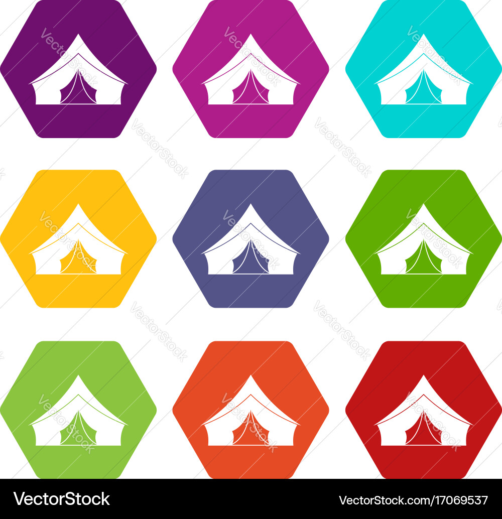 Tent with a triangular roof icon set color vector image