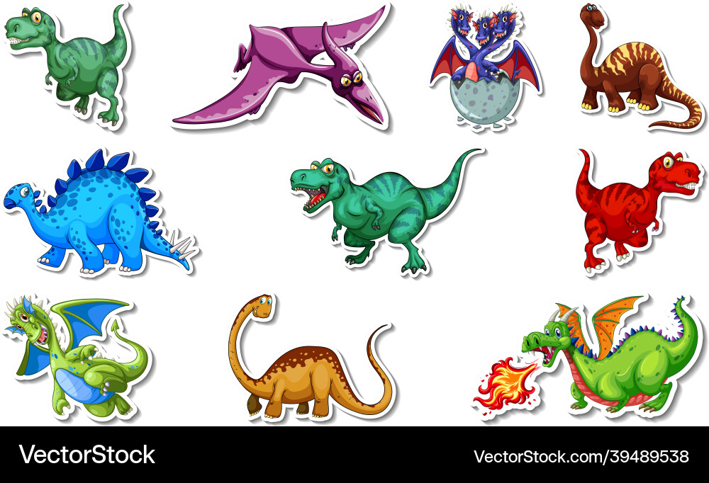 Aufkleber Set mit verschiedenen Arten von Dinosaurier Aufkleber Set mit verschiedenen Arten von Dinosaurier vektorbild