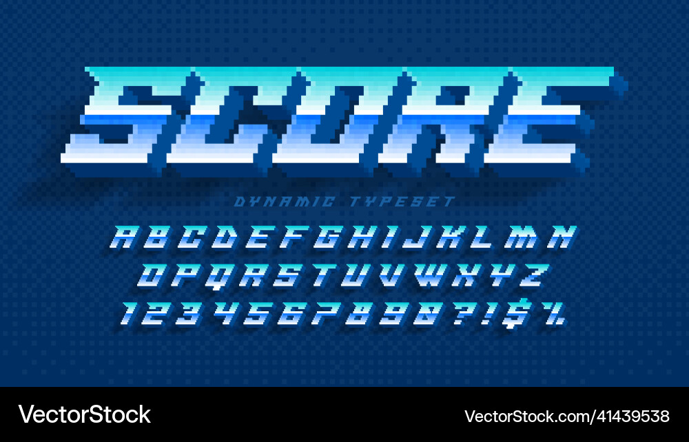 Dynamic pixel alphabet design stylized like in 8 Dynamic pixel alphabet design stylized like in 8 vector image