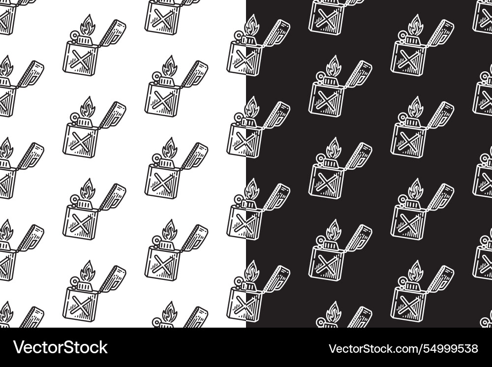 Fire lighter with jerrycan seamless patterns set Fire lighter with jerrycan seamless patterns set vector image