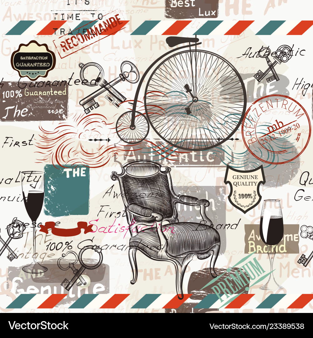 Wallpaper pattern with vintage objects keys Vector Image