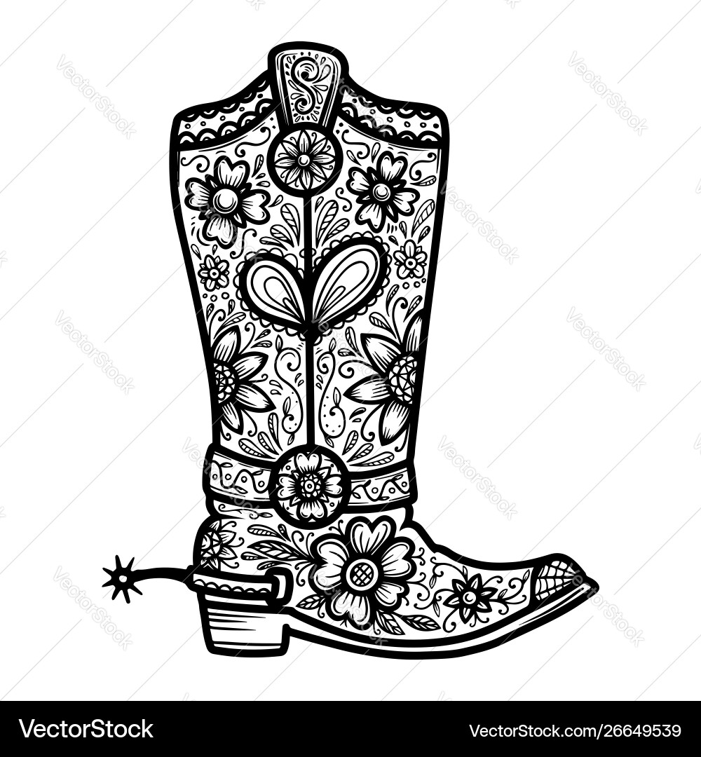 Cowboy boot with floral pattern design element Cowboy boot with floral pattern design element vector image
