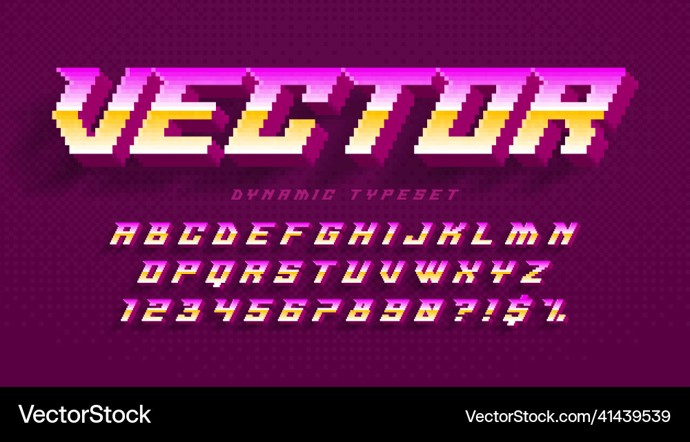 Dynamic pixel alphabet design stylized like in 8 vector image