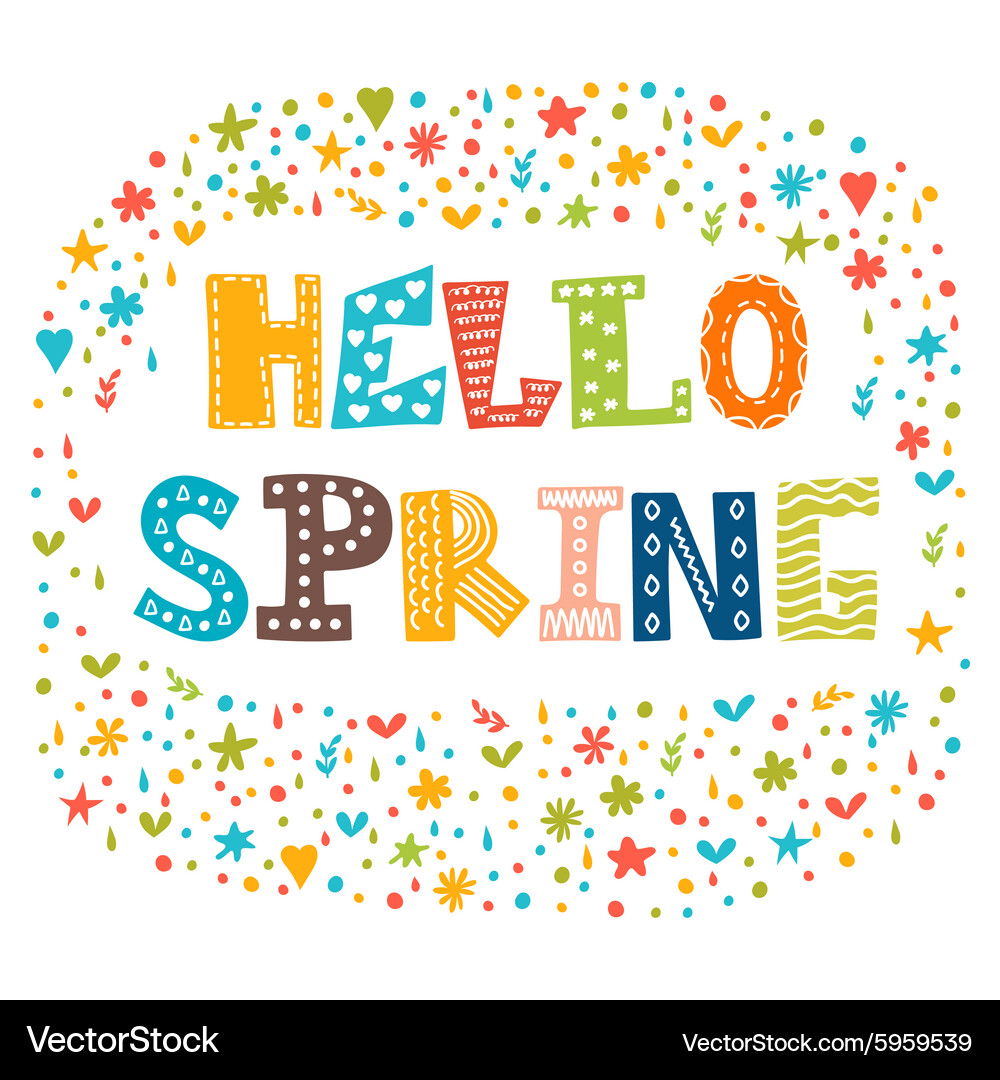 Hello spring card with decorative design elements Vector Image