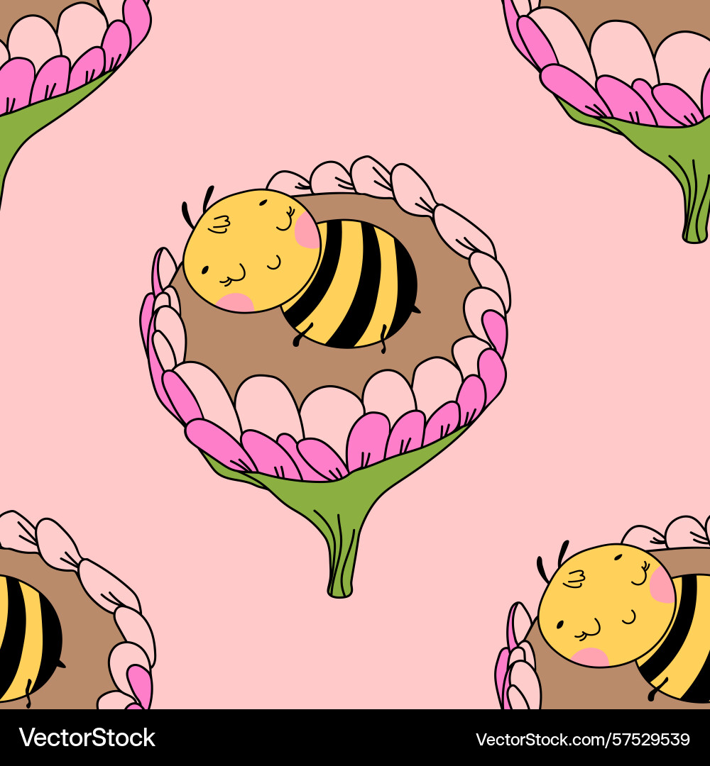 Seamless pattern with bees small wasp Seamless pattern with bees small wasp Vector Image