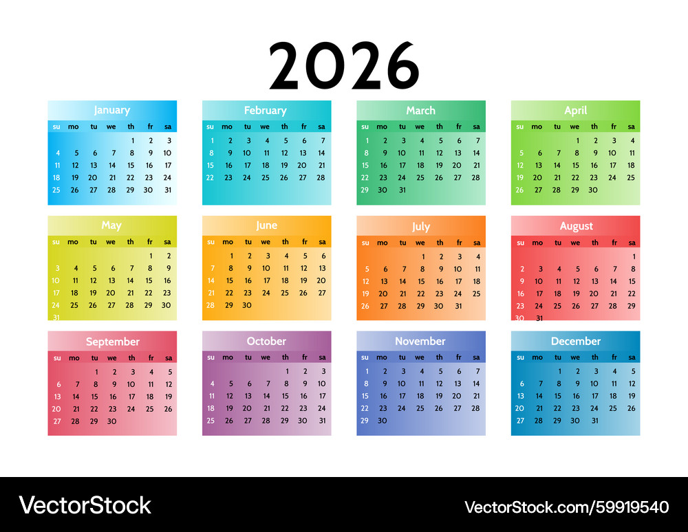 2026 Calendar - White Background Royalty Free Vector Image
