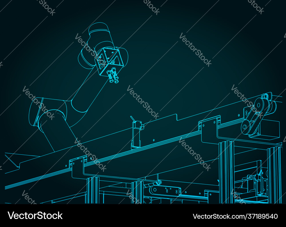 Automated factory line blueprint vector image