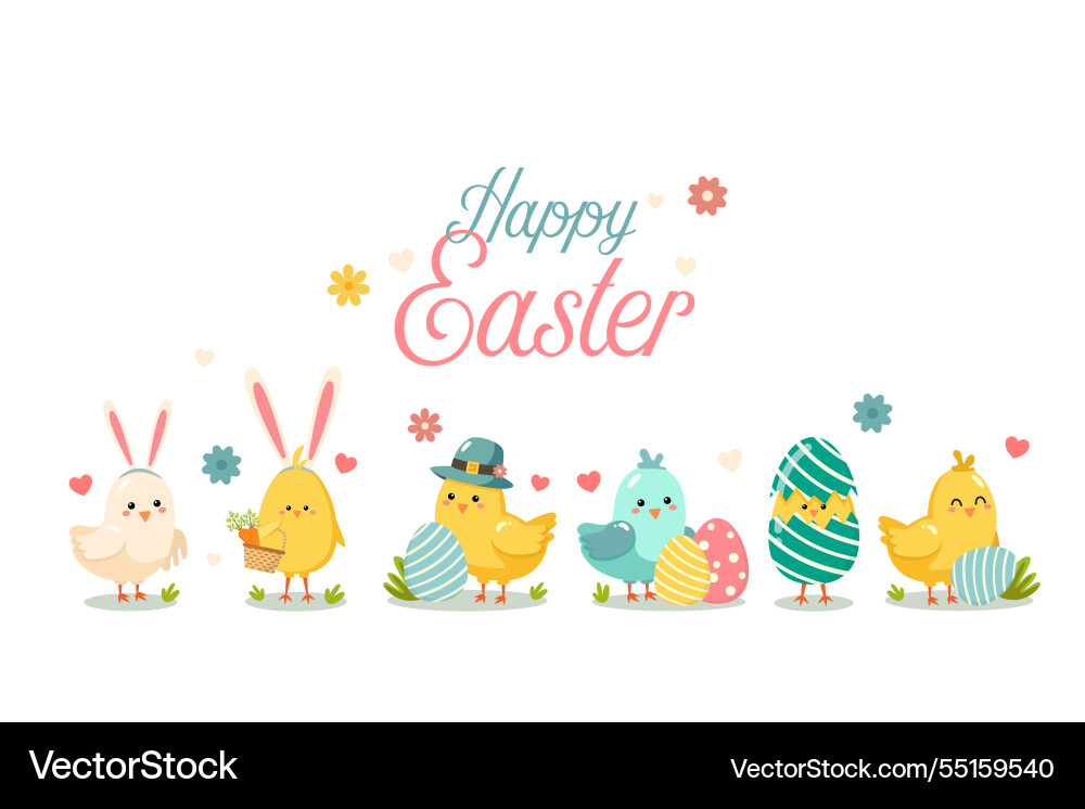 Colorful easter themed with cute Colorful easter themed with cute vector image