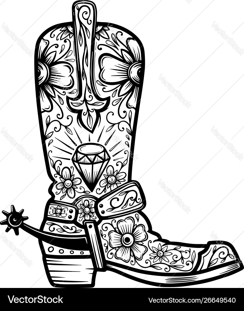 Cowboy boot with floral pattern design element Cowboy boot with floral pattern design element vector image