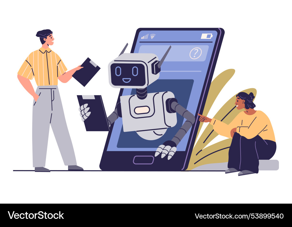 Interaction between humans and ai robot emerging Interaction between humans and ai robot emerging vector image