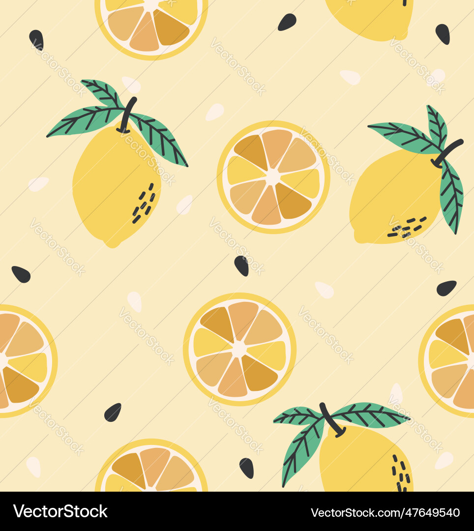 Lemon and slice seamless pattern Lemon and slice seamless pattern vector image