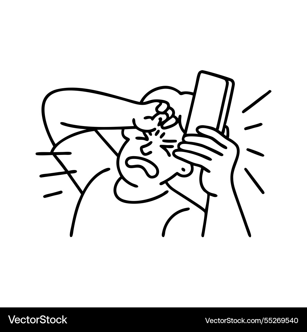 Man expressing frustration using smartphone hand vector image