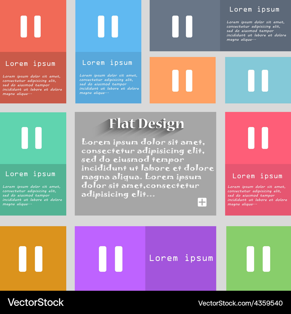 Pause icon sign set of multicolored buttons metro Vector Image
