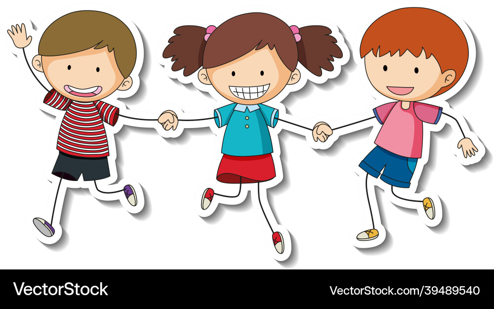 Sticker template with group of children cartoon vector image