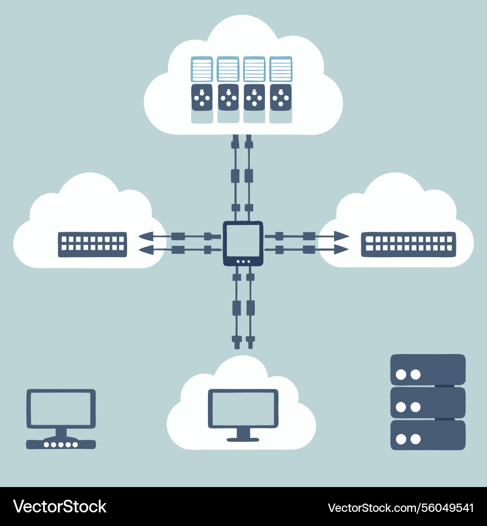 Cloud computing network architecture diagram data vector image