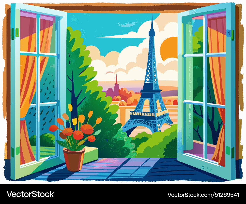 Paris Window View - Eiffel Tower vector image