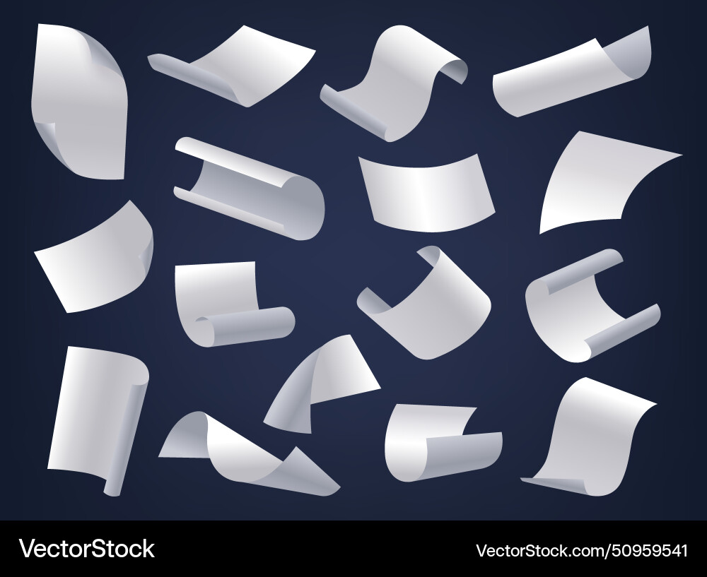 Set of falling paper sheets cascade with a flutter Vector Image
