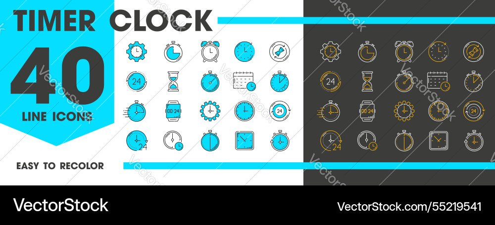 Timer clock line icons alarm stopwatch watch Timer clock line icons alarm stopwatch watch vector image