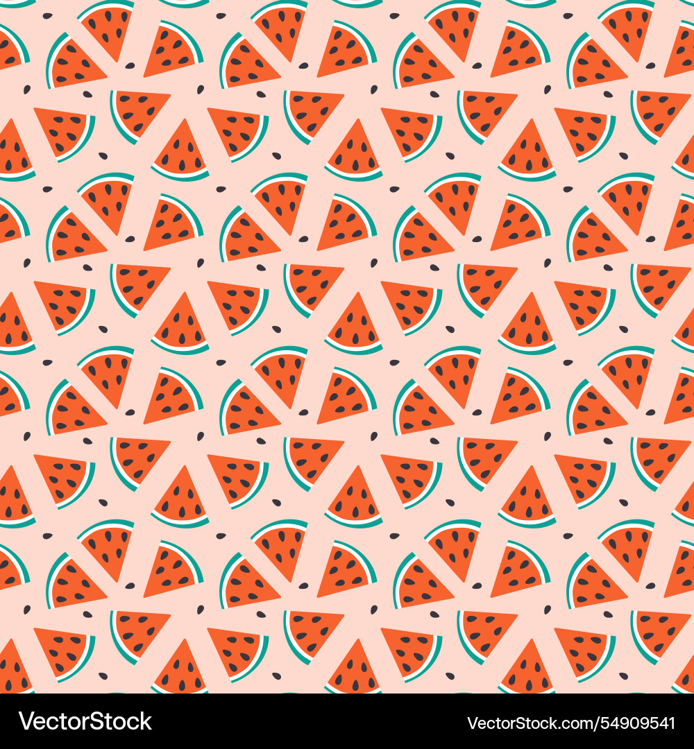 Triangular watermelon slices with seeds seamless vector image