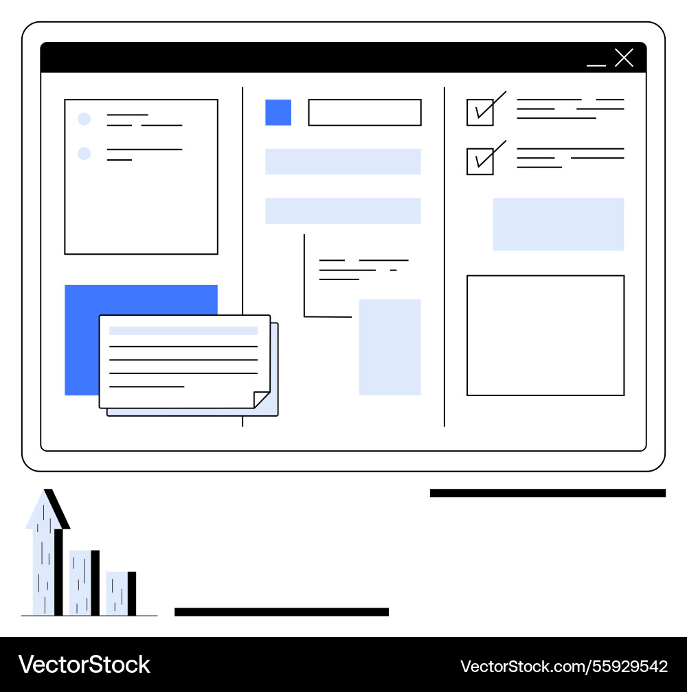 Digital dashboard interface with checklists Digital dashboard interface with checklists Vector Image